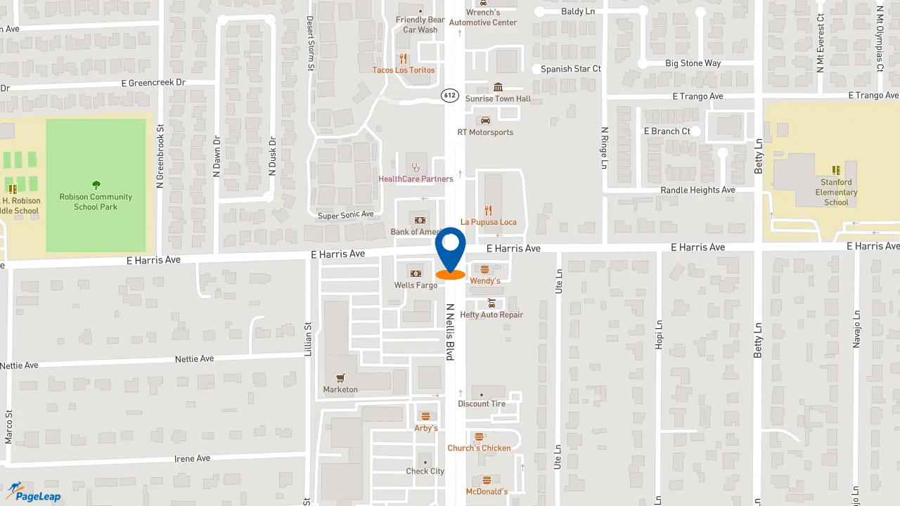 https://pageleap.com map showing location of Raising Cane&#039;s Chicken Fingers in Las Vegas.