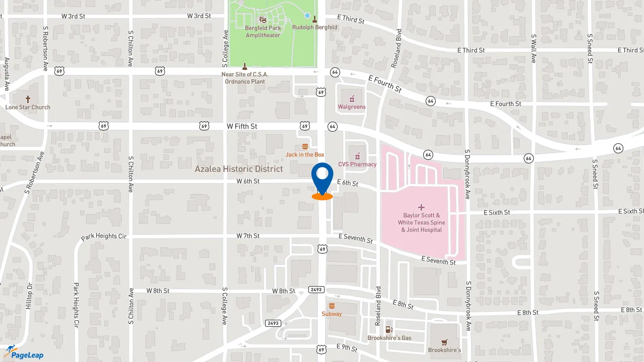https://pageleap.com map showing location of Raising Cane&#039;s Chicken Fingers in Tyler.