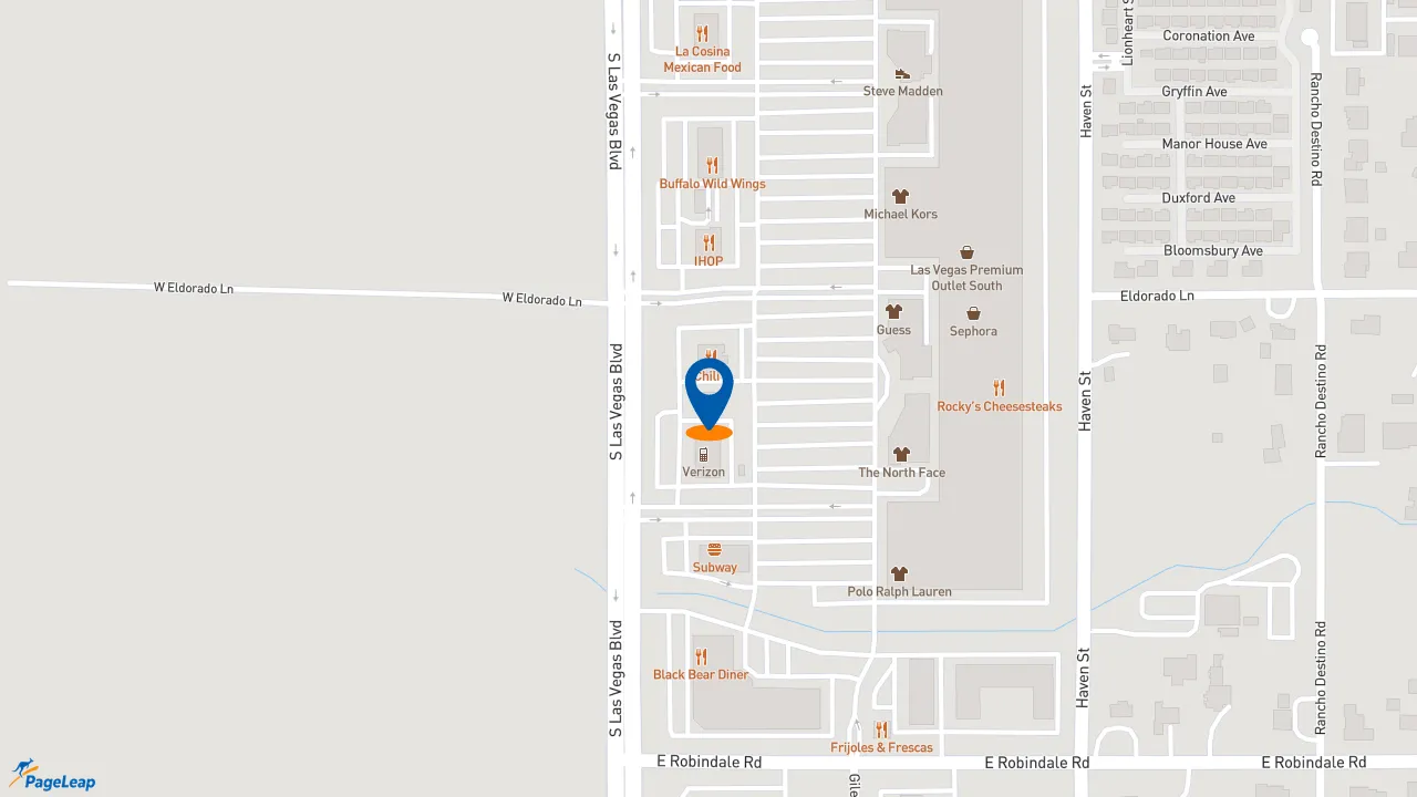PageLeap.com map showing location of Raising Cane's Chicken Fingers in Las Vegas.