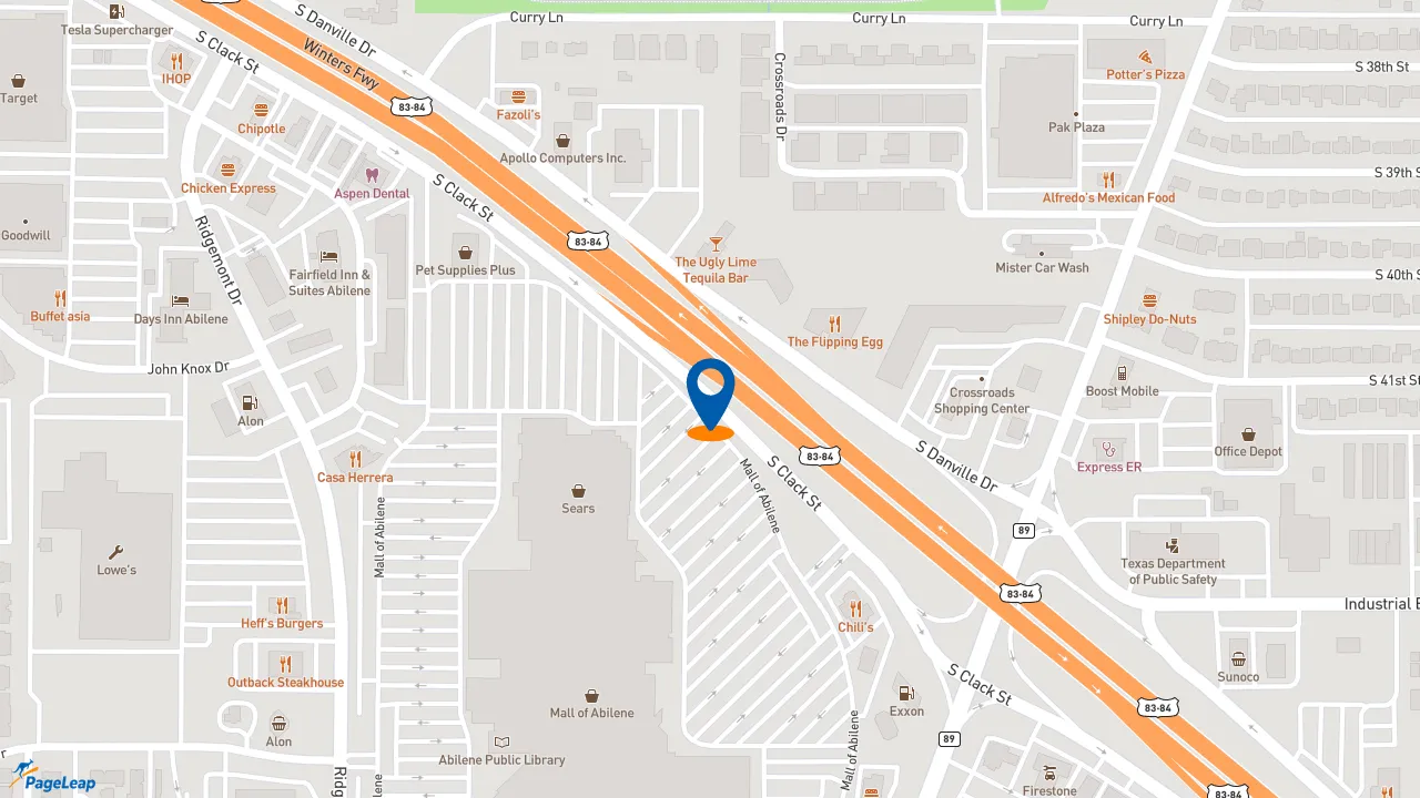 https://pageleap.com map showing location of Raising Cane&#039;s Chicken Fingers in Abilene.
