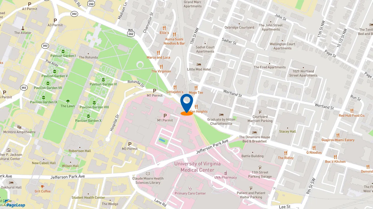 https://pageleap.com map showing location of Raising Cane&#039;s Chicken Fingers in Charlottesville.