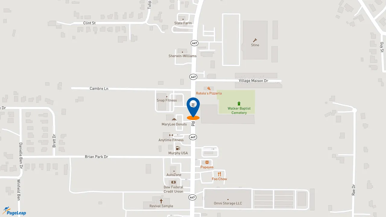 https://pageleap.com map showing location of Raising Cane&#039;s Chicken Fingers in Walker.