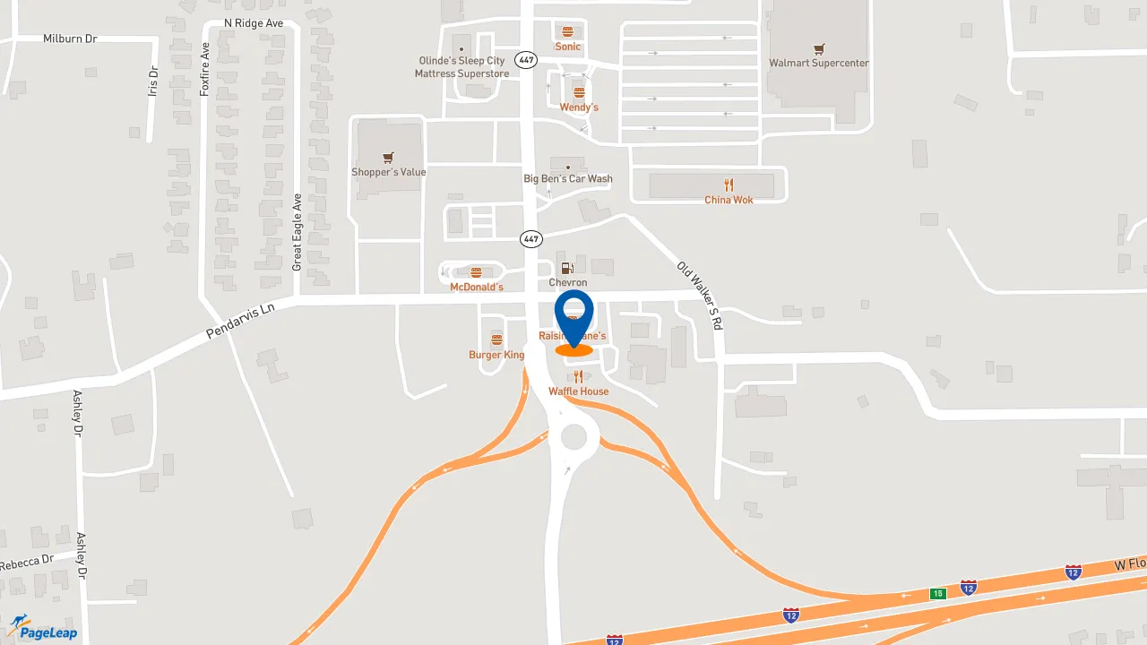 https://pageleap.com map showing location of Raising Cane&#039;s Chicken Fingers in Walker.