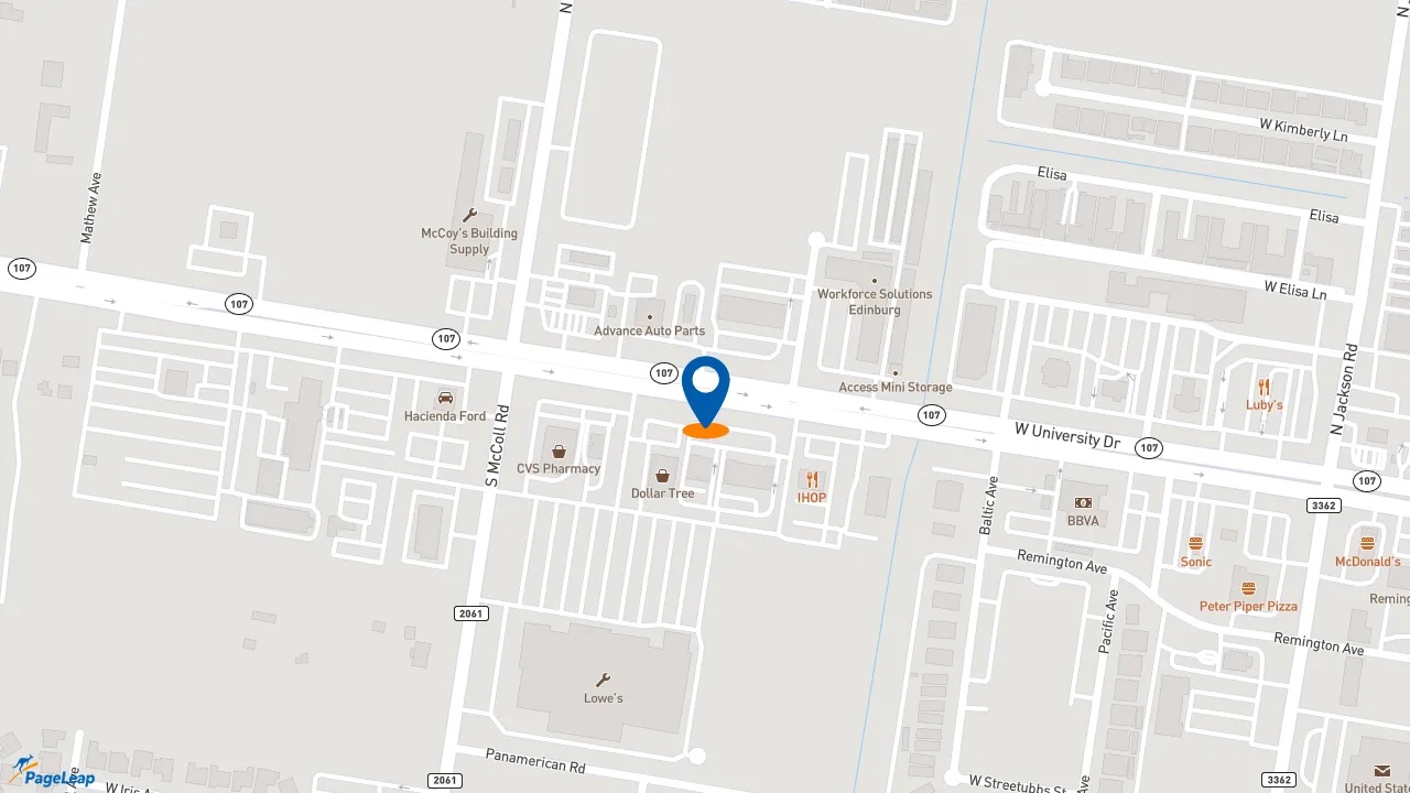 https://pageleap.com map showing location of Raising Cane&#039;s Chicken Fingers in Edinburg.