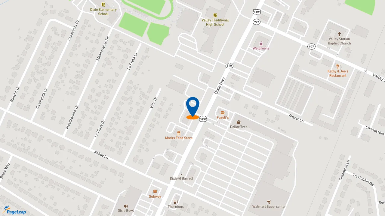 https://pageleap.com map showing location of Rally&#039;s in Louisville.