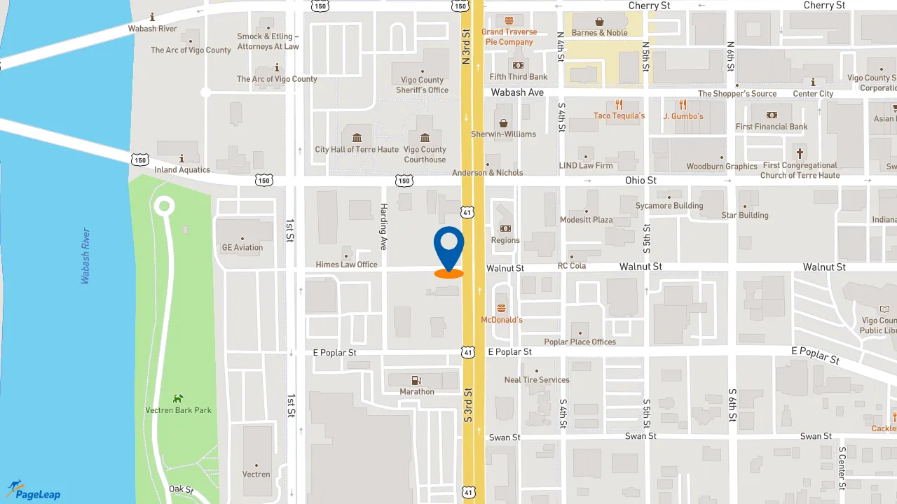 https://pageleap.com map showing location of Rally&#039;s in Terre Haute.