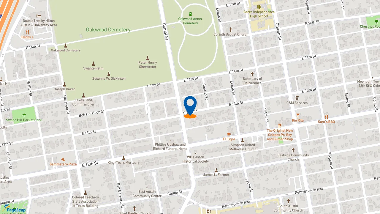 https://pageleap.com map showing location of Rebel Wings in Austin.