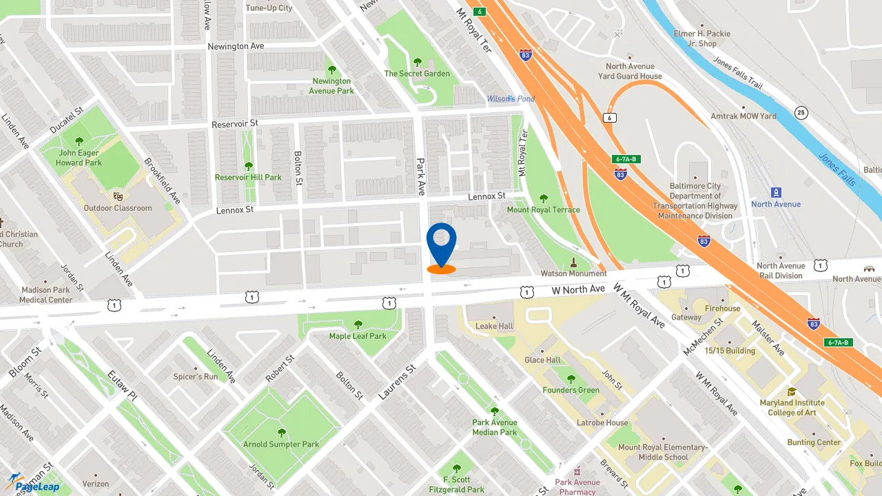 https://pageleap.com map showing location of Rebel Wings in Baltimore.