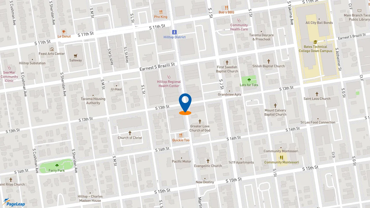 https://pageleap.com map showing location of Red Elm Cafe in Tacoma.