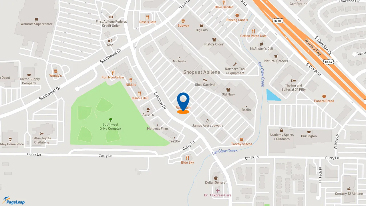 https://pageleap.com map showing location of Red Robin Gourmet Burgers and Brews in Abilene.