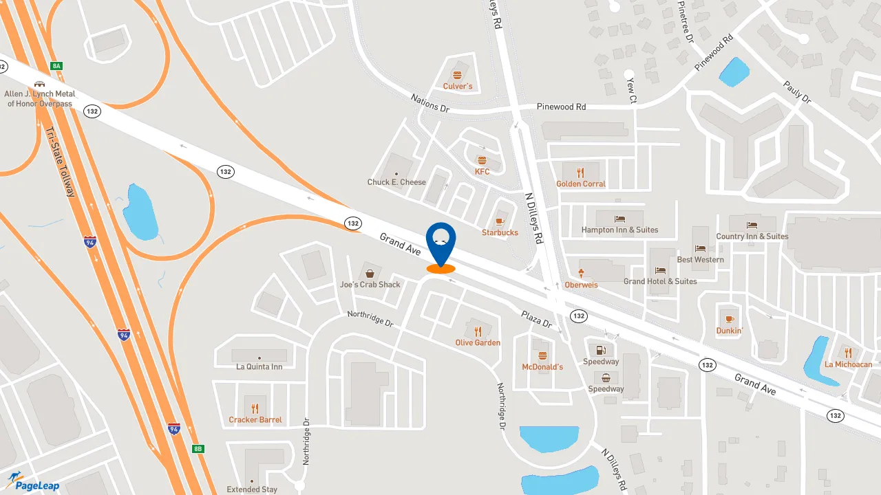 https://pageleap.com map showing location of Red Robin Gourmet Burgers and Brews in Gurnee.