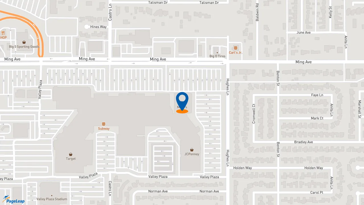 https://pageleap.com map showing location of Red Robin Gourmet Burgers and Brews in Bakersfield.