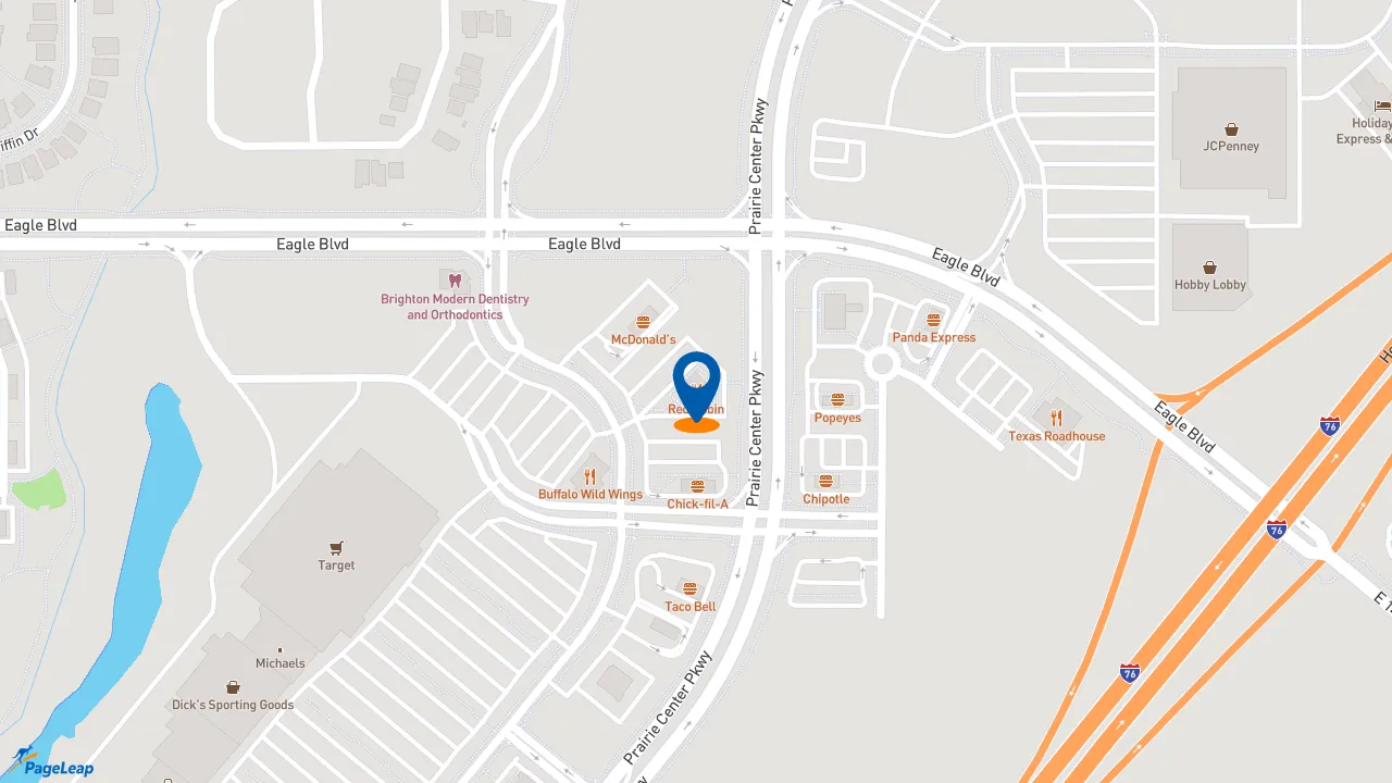 https://pageleap.com map showing location of Red Robin Gourmet Burgers and Brews in Brighton.