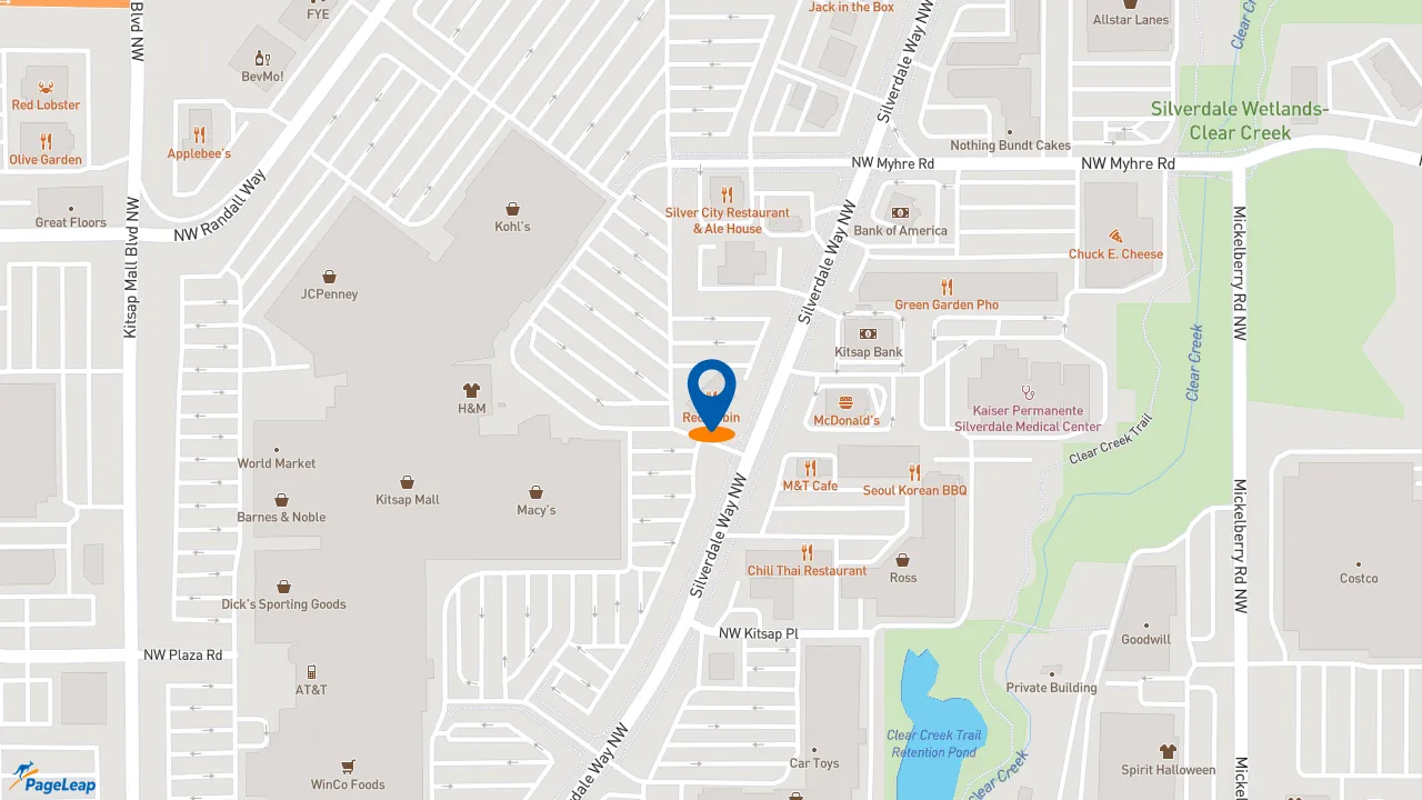 https://pageleap.com map showing location of Red Robin Gourmet Burgers and Brews in Silverdale.