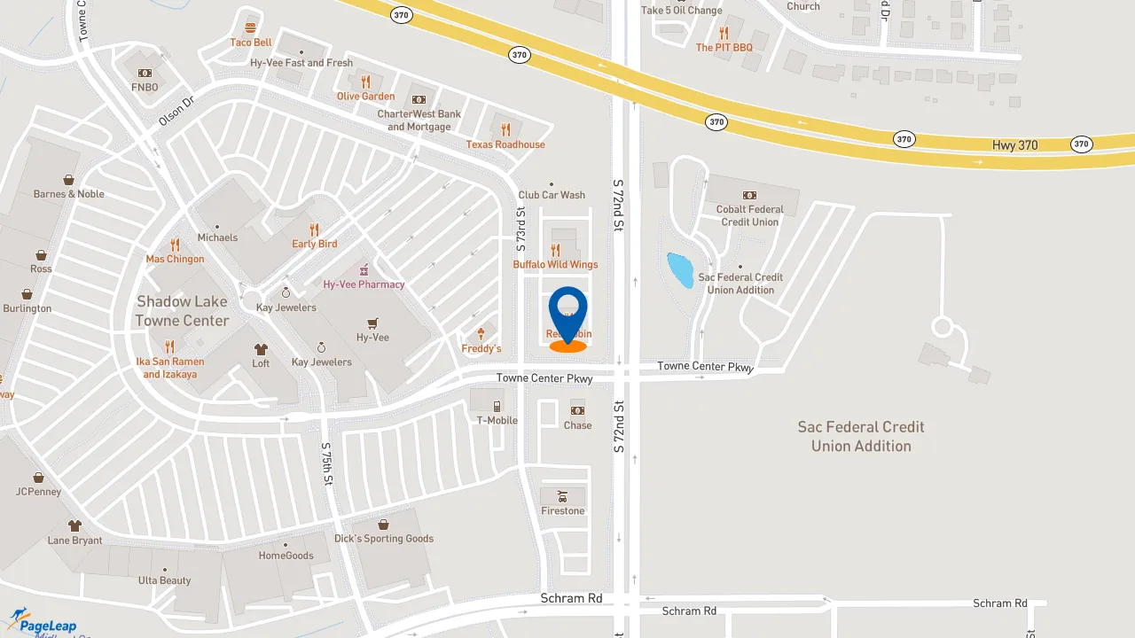 https://pageleap.com map showing location of Red Robin Gourmet Burgers and Brews in Papillion.