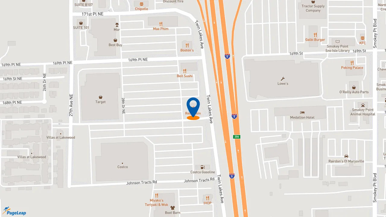 https://pageleap.com map showing location of Red Robin Gourmet Burgers and Brews in Marysville.