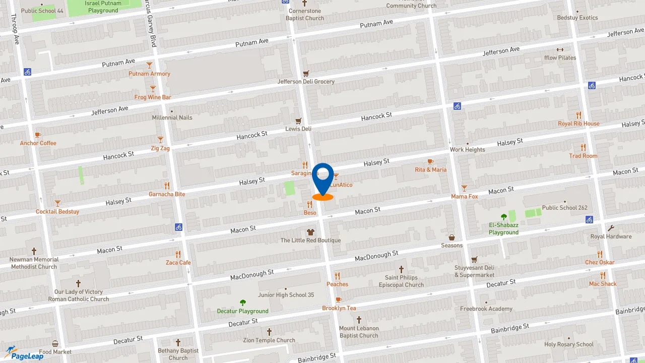 https://pageleap.com map showing location of Revolucion Tacos in Brooklyn.