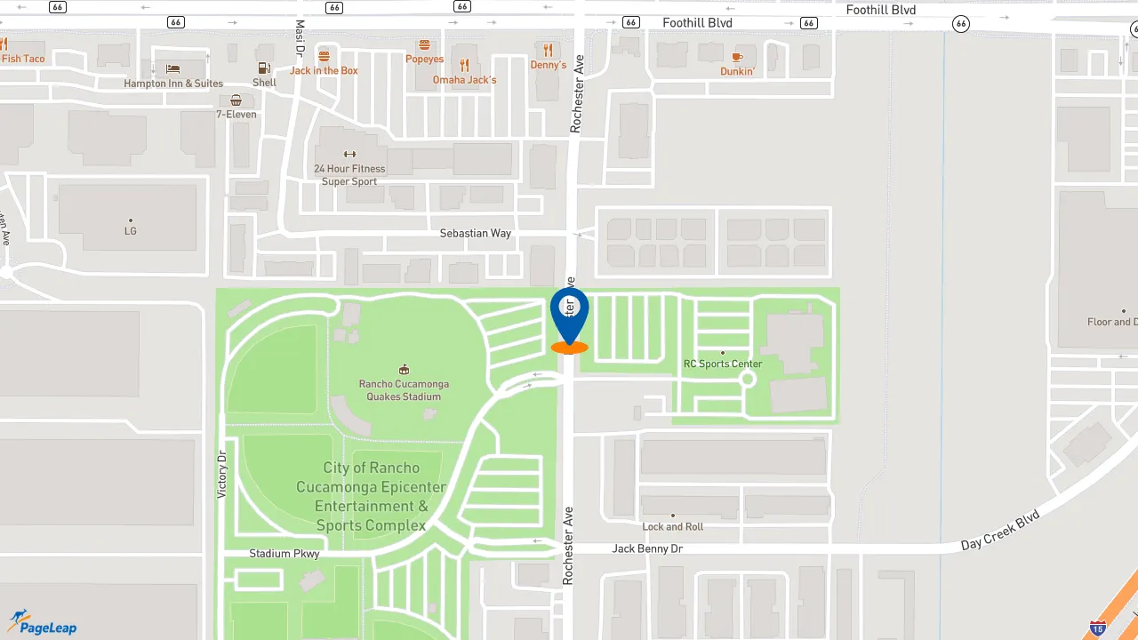 https://pageleap.com map showing location of Rocky&#039;s Auto Body in Rancho Cucamonga.