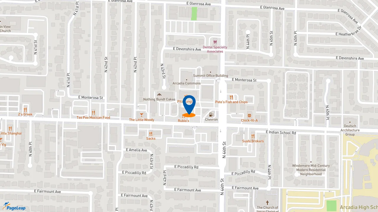 PageLeap.com map showing location of Rubio's in Phoenix.