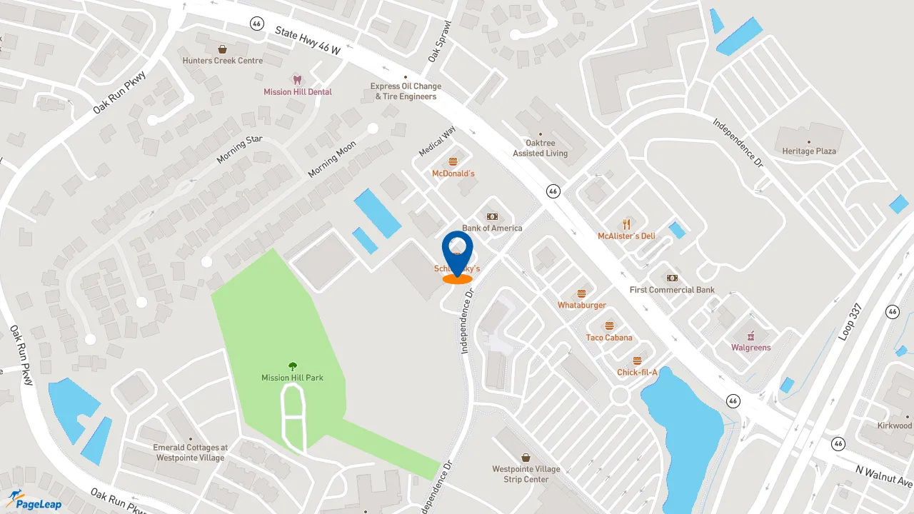 https://pageleap.com map showing location of Schlotzsky&#039;s in New Braunfels.