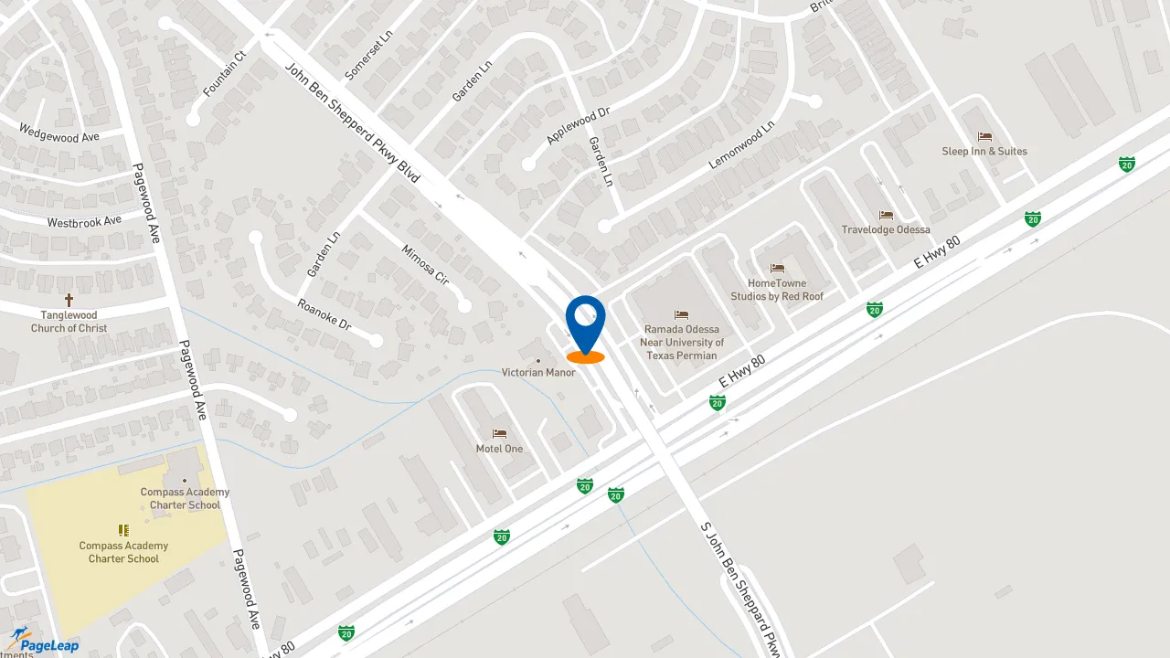 https://pageleap.com map showing location of Schlotzsky&#039;s in Odessa.
