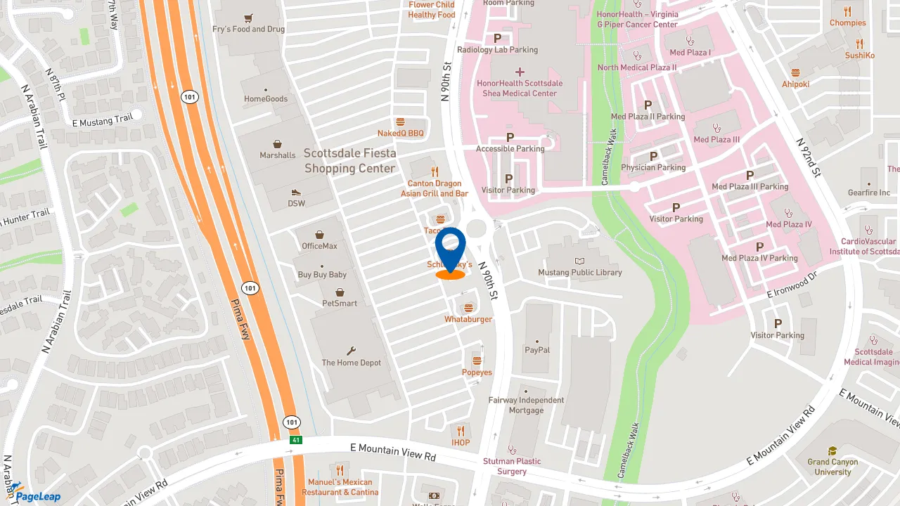 https://pageleap.com map showing location of Schlotzsky&#039;s in Scottsdale.