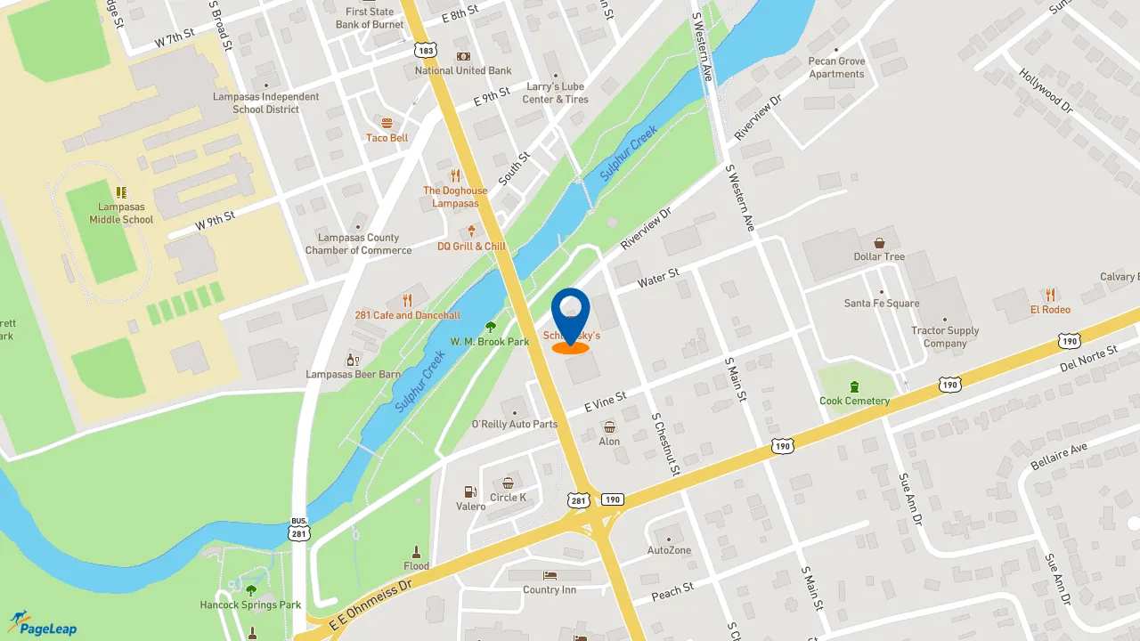 https://pageleap.com map showing location of Schlotzsky&#039;s in Lampasas.