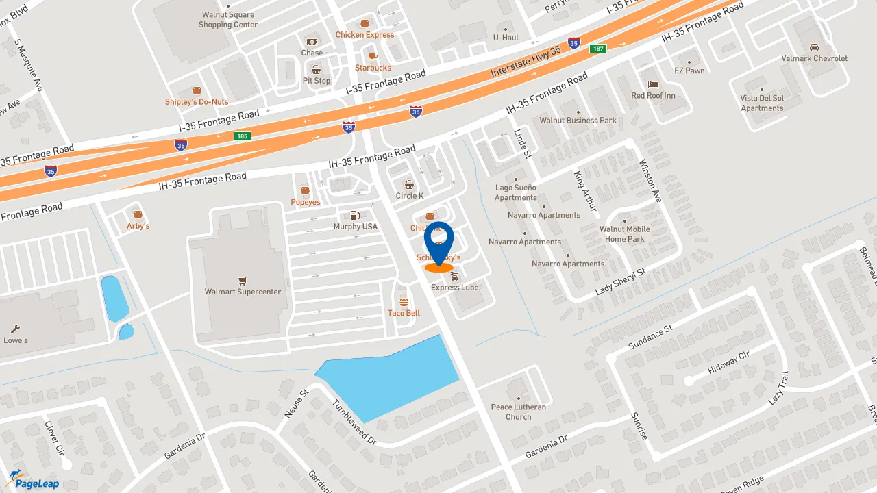 https://pageleap.com map showing location of Schlotzsky&#039;s in New Braunfels.