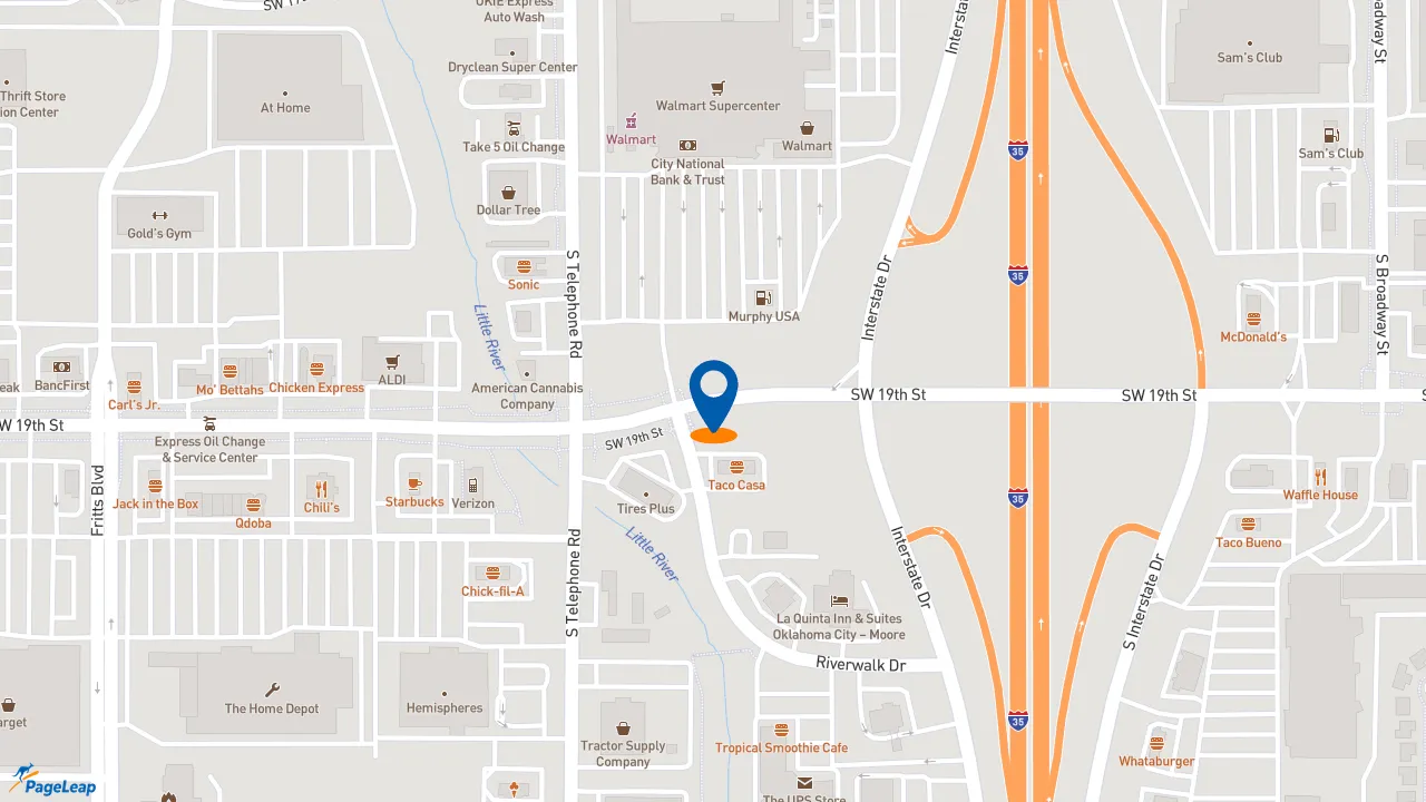 https://pageleap.com map showing location of Schlotzsky&#039;s in Moore.