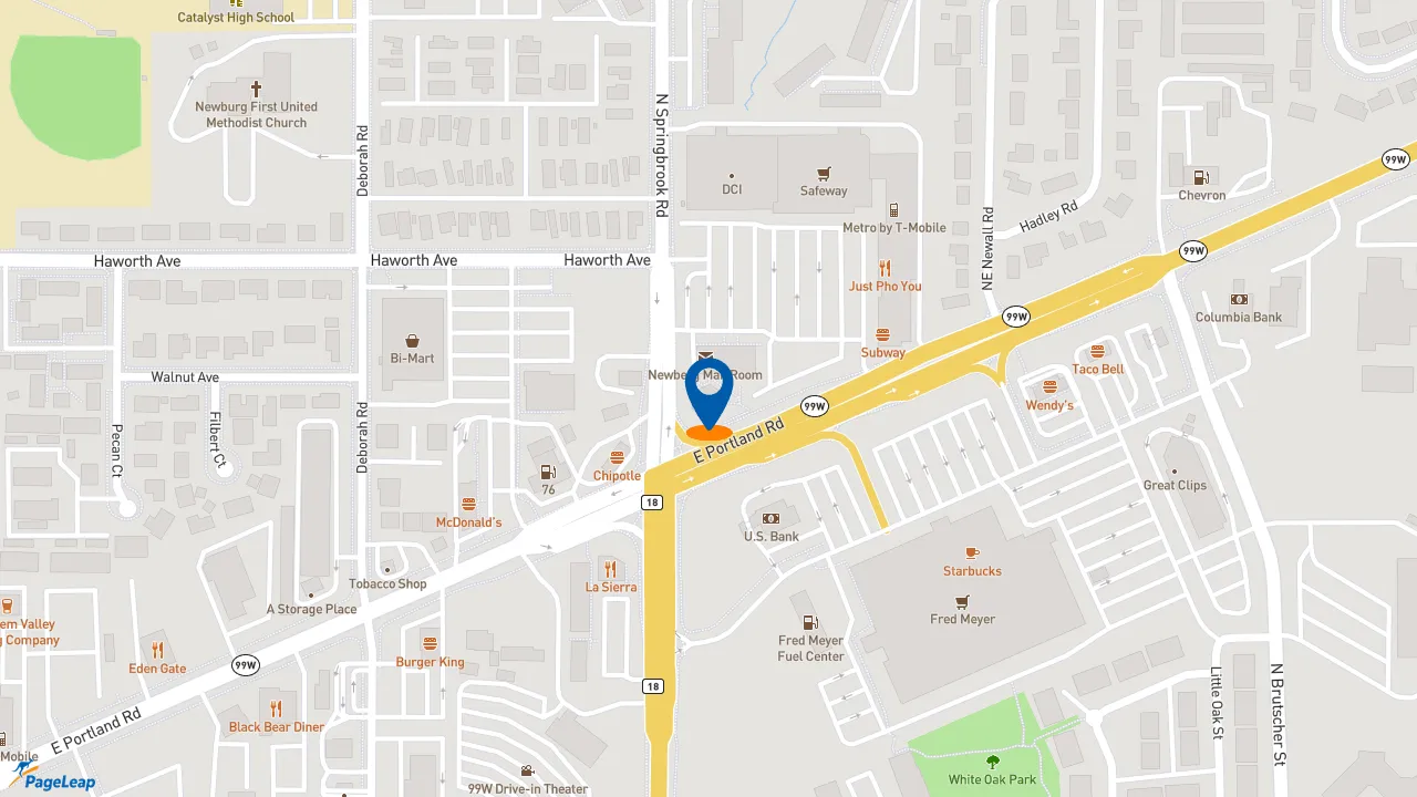 https://pageleap.com map showing location of Shari&#039;s Cafe and Pies in Newberg.