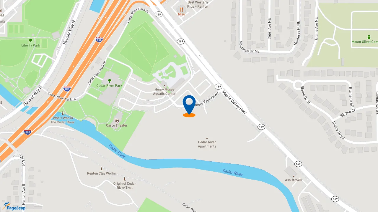 https://pageleap.com map showing location of Shari&#039;s Cafe and Pies in Renton.