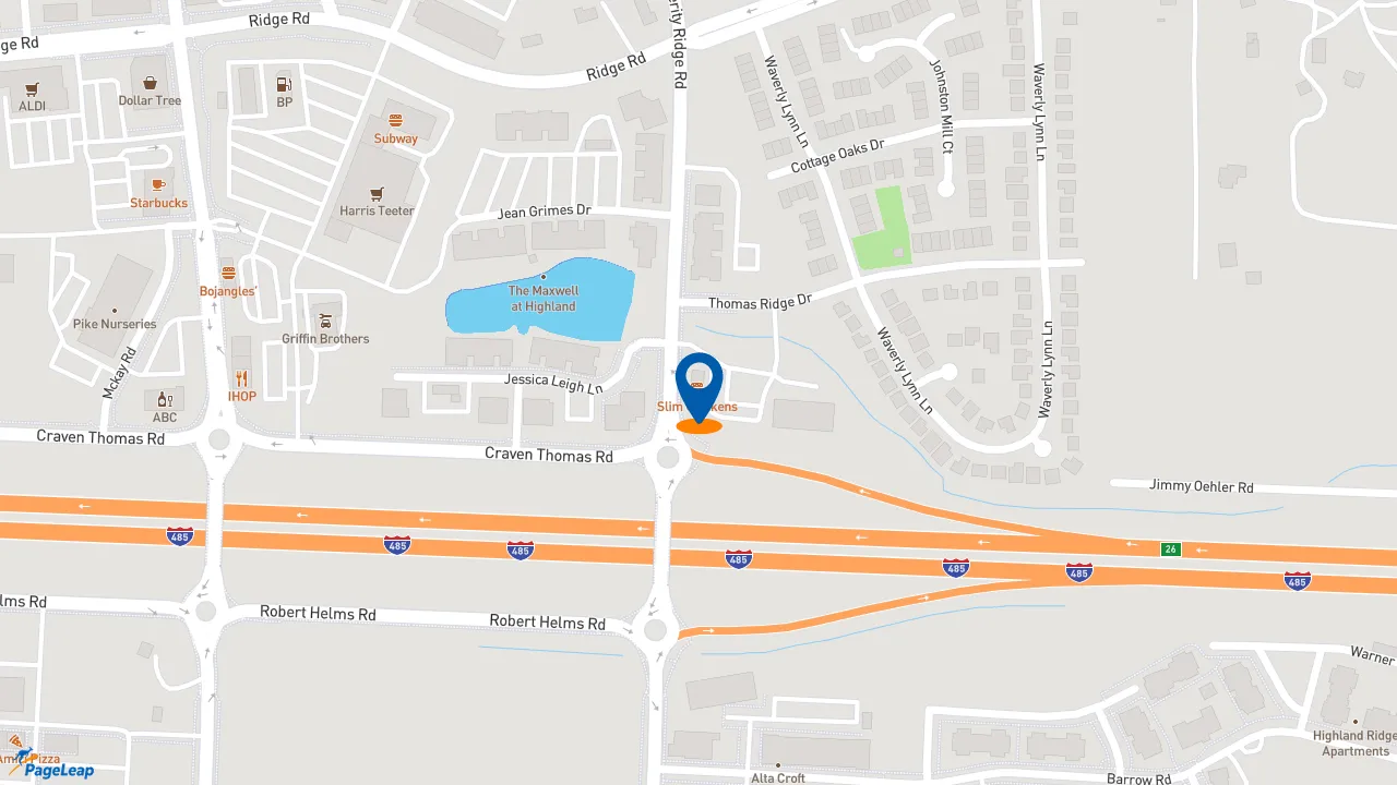 https://pageleap.com map showing location of Slim Chickens in Charlotte.