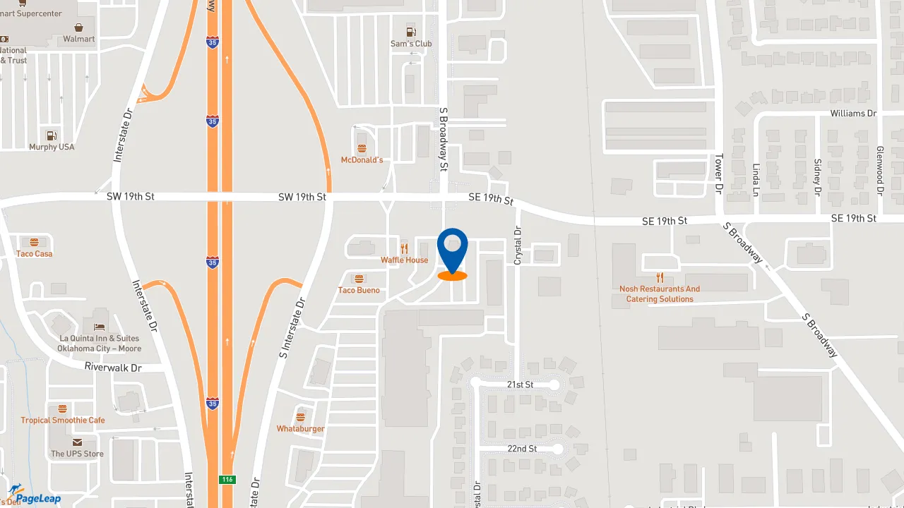 https://pageleap.com map showing location of Slim Chickens in Moore.