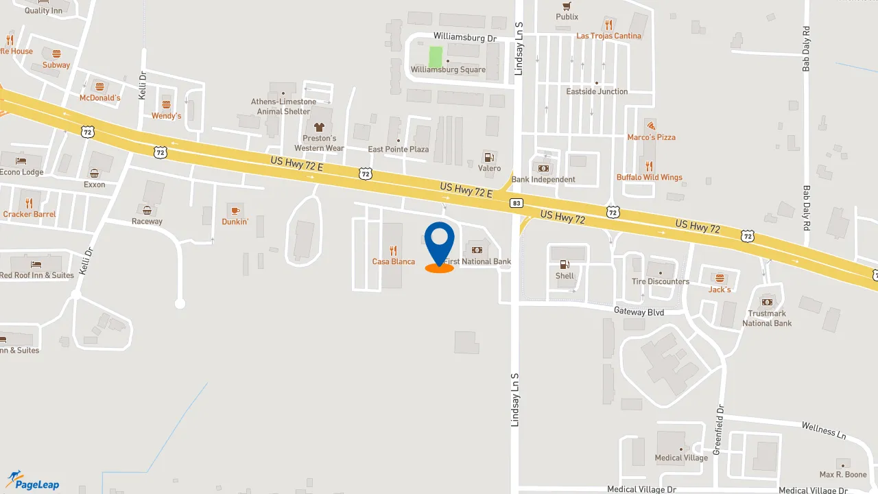https://pageleap.com map showing location of Slim Chickens in Athens.