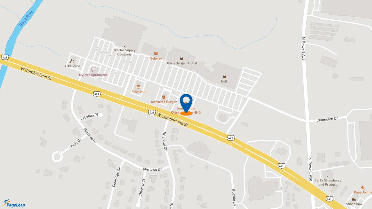 https://pageleap.com map showing location of Smithfield&#039;s Chicken &#039;N Bar-B-Q in Dunn.