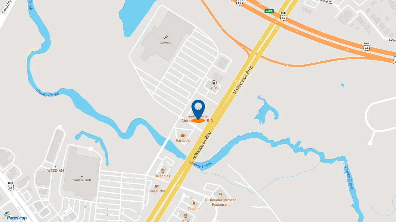 https://pageleap.com map showing location of Smithfield&#039;s Chicken &#039;N Bar-B-Q in Rocky Mount.