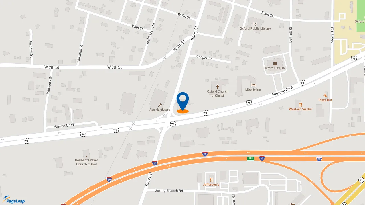 https://pageleap.com map showing location of Sonic Drive-In in Oxford.