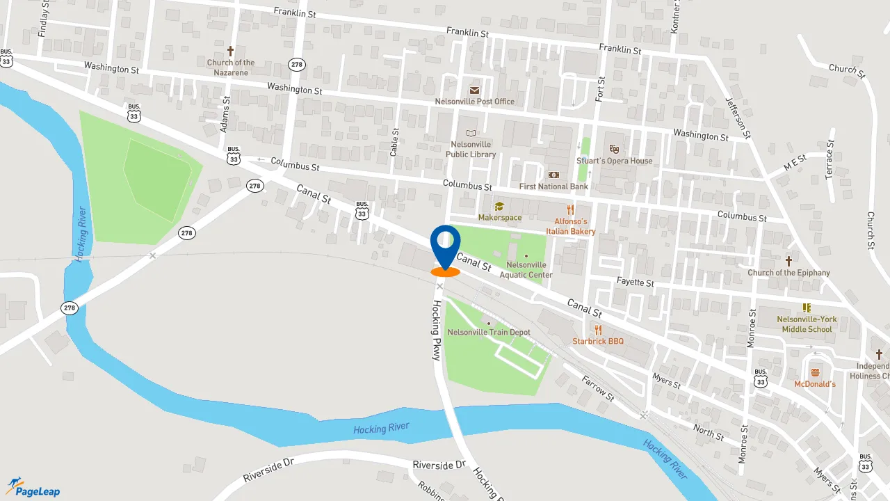 https://pageleap.com map showing location of Sonic Drive-In in Nelsonville.