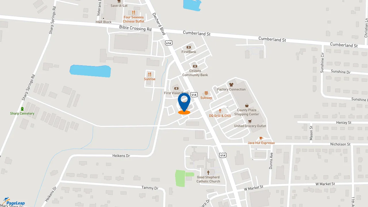https://pageleap.com map showing location of Sonic Drive-In in Decherd.
