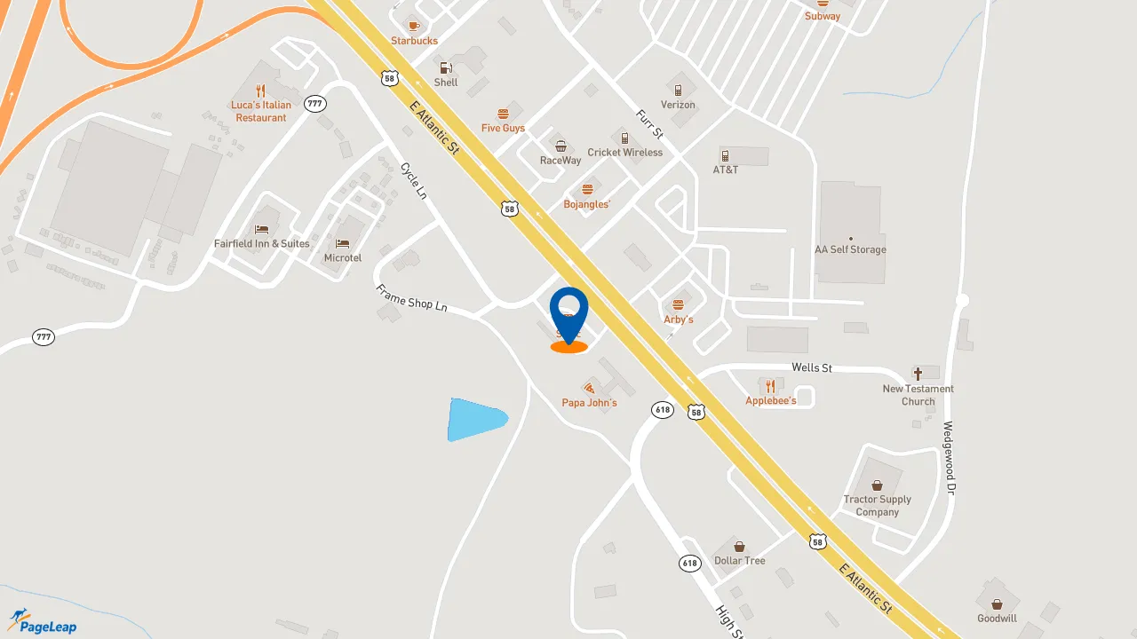 https://pageleap.com map showing location of Sonic Drive-In in South Hill.