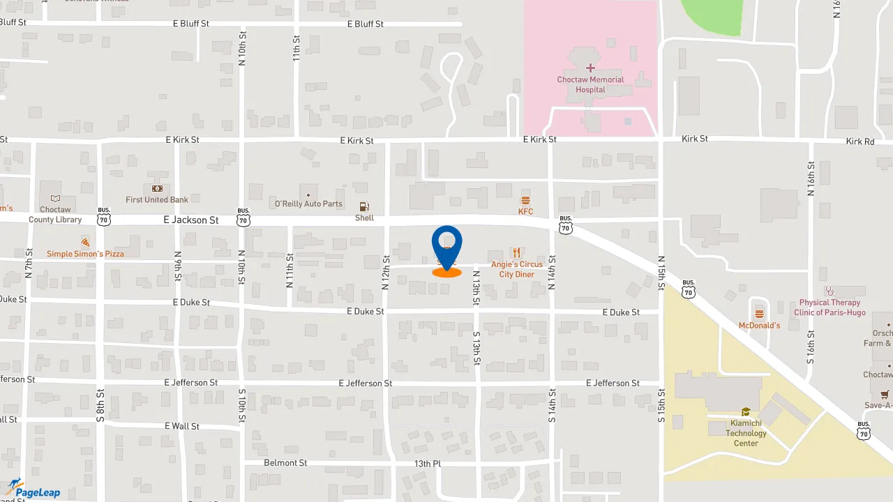 https://pageleap.com map showing location of Sonic Drive-In in Hugo.