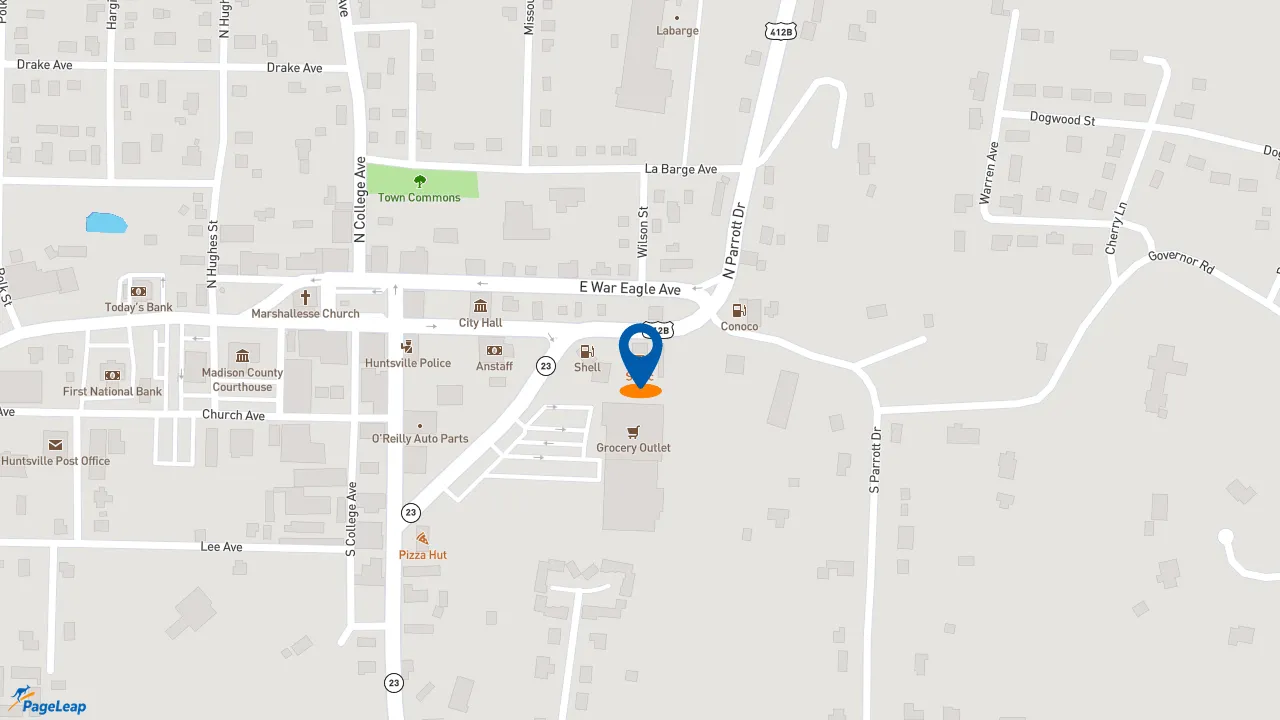 https://pageleap.com map showing location of Sonic Drive-In in Huntsville.