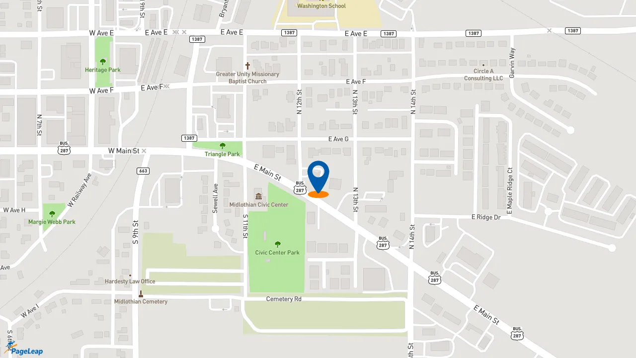 https://pageleap.com map showing location of Sonic Drive-In in Midlothian.