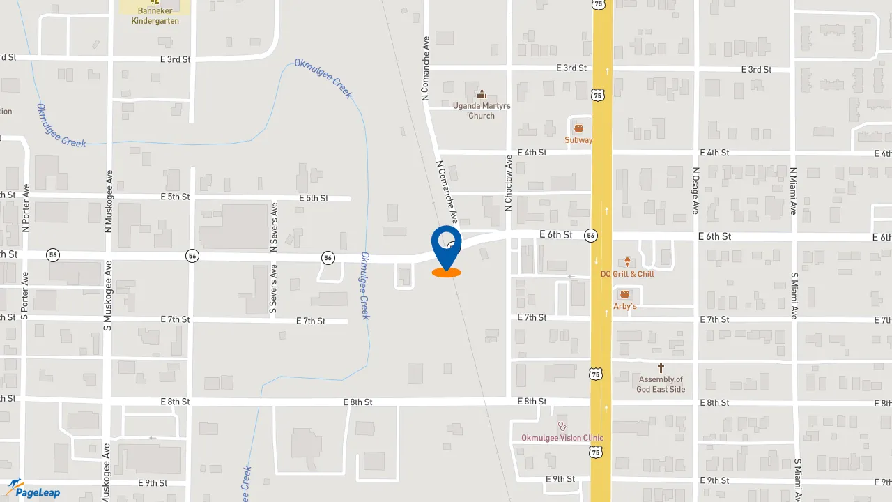 https://pageleap.com map showing location of Sonic Drive-In in Okmulgee.