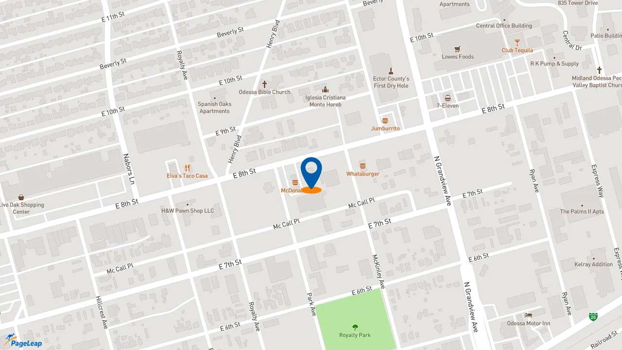 https://pageleap.com map showing location of Sonic Drive-In in Odessa.