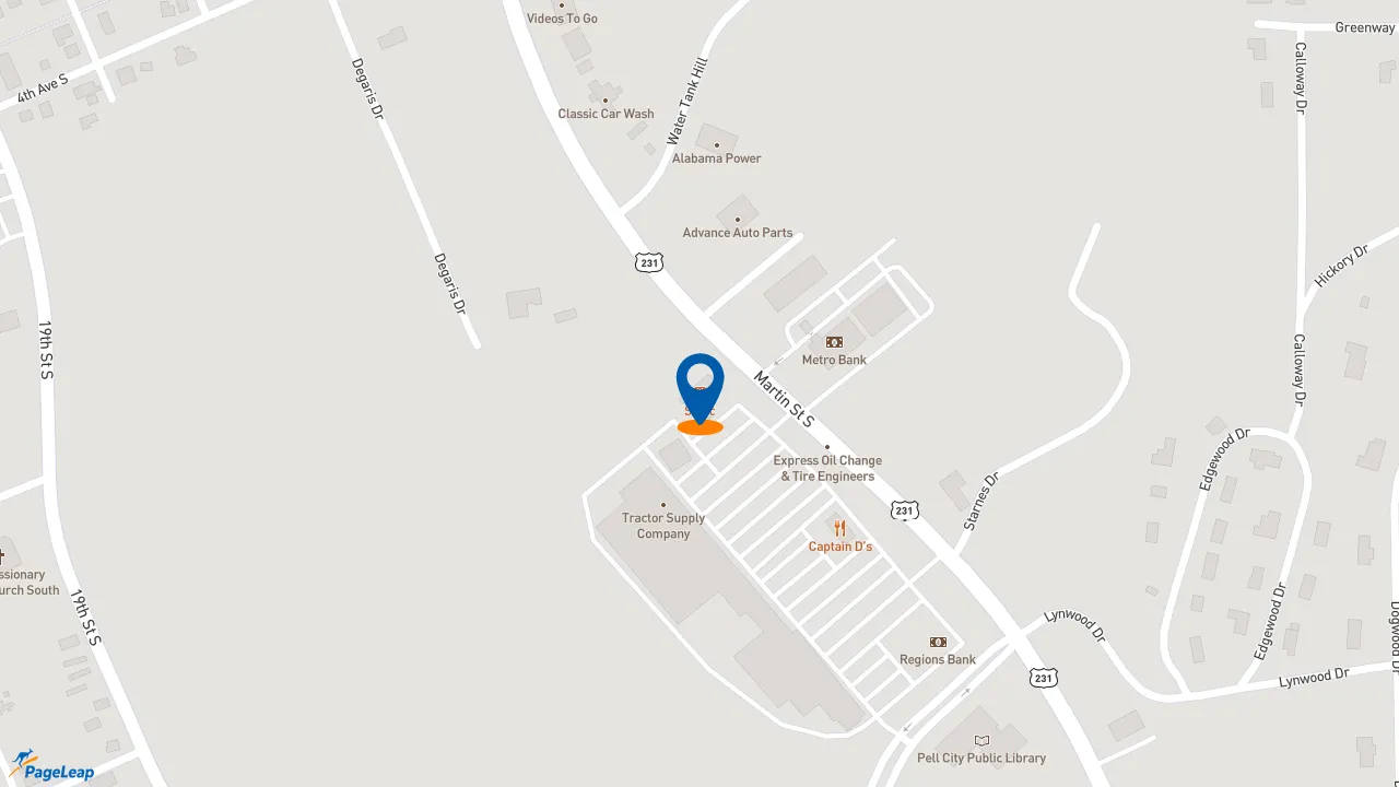 https://pageleap.com map showing location of Sonic Drive-In in Pell City.