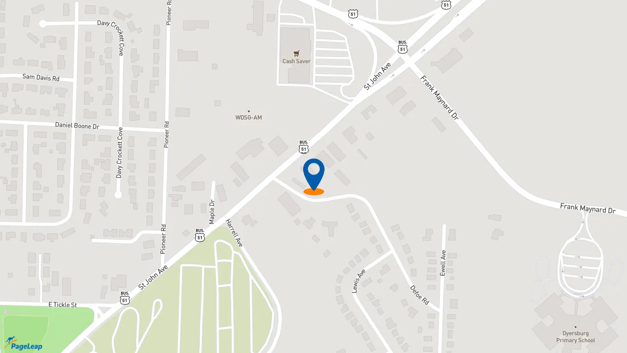 https://pageleap.com map showing location of Sonic Drive-In in Dyersburg.