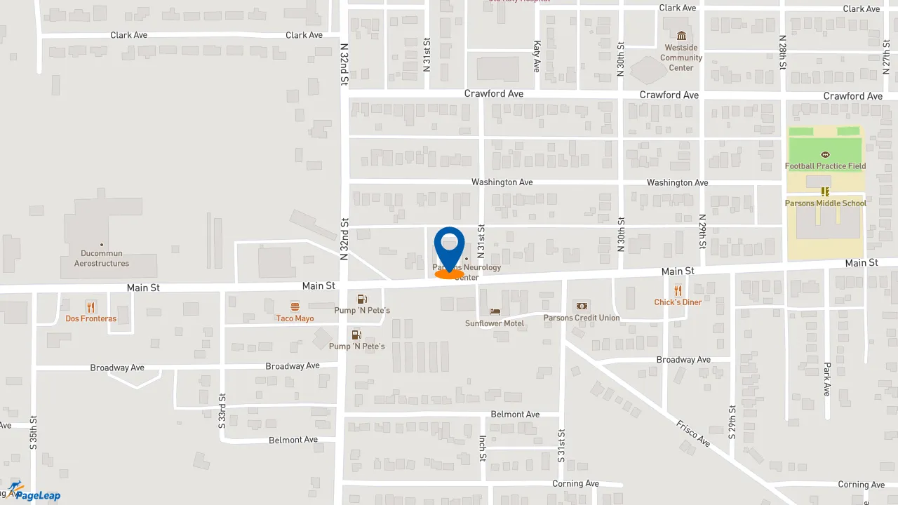 https://pageleap.com map showing location of Sonic Drive-In in Parsons.