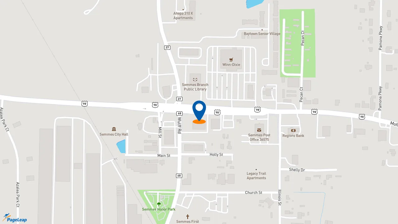 https://pageleap.com map showing location of Sonic Drive-In in Semmes.
