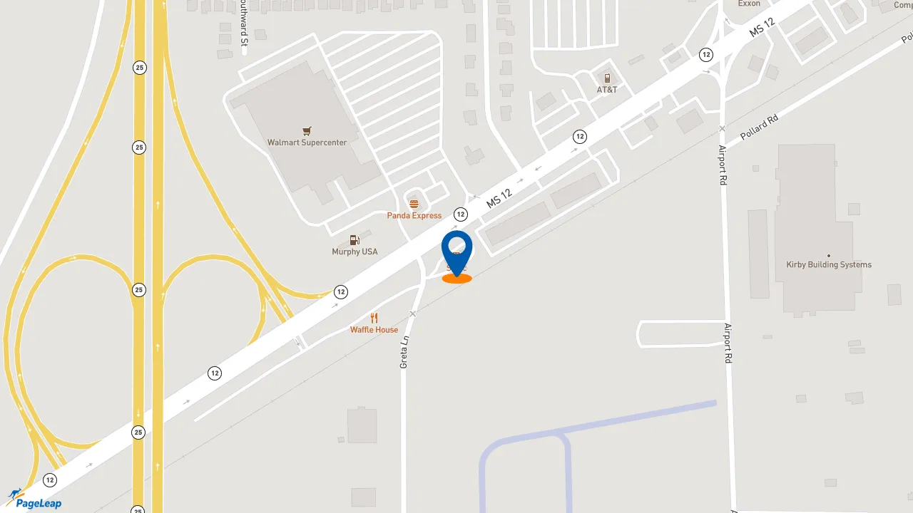 https://pageleap.com map showing location of Sonic Drive-In in Starkville.